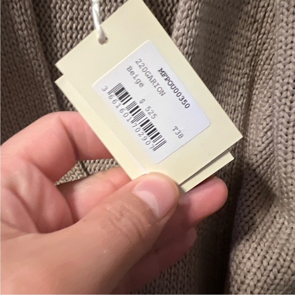 Maje Alane Knit Beige Cardigan with Lamb Leather Sleeves - Picture 3 of 6